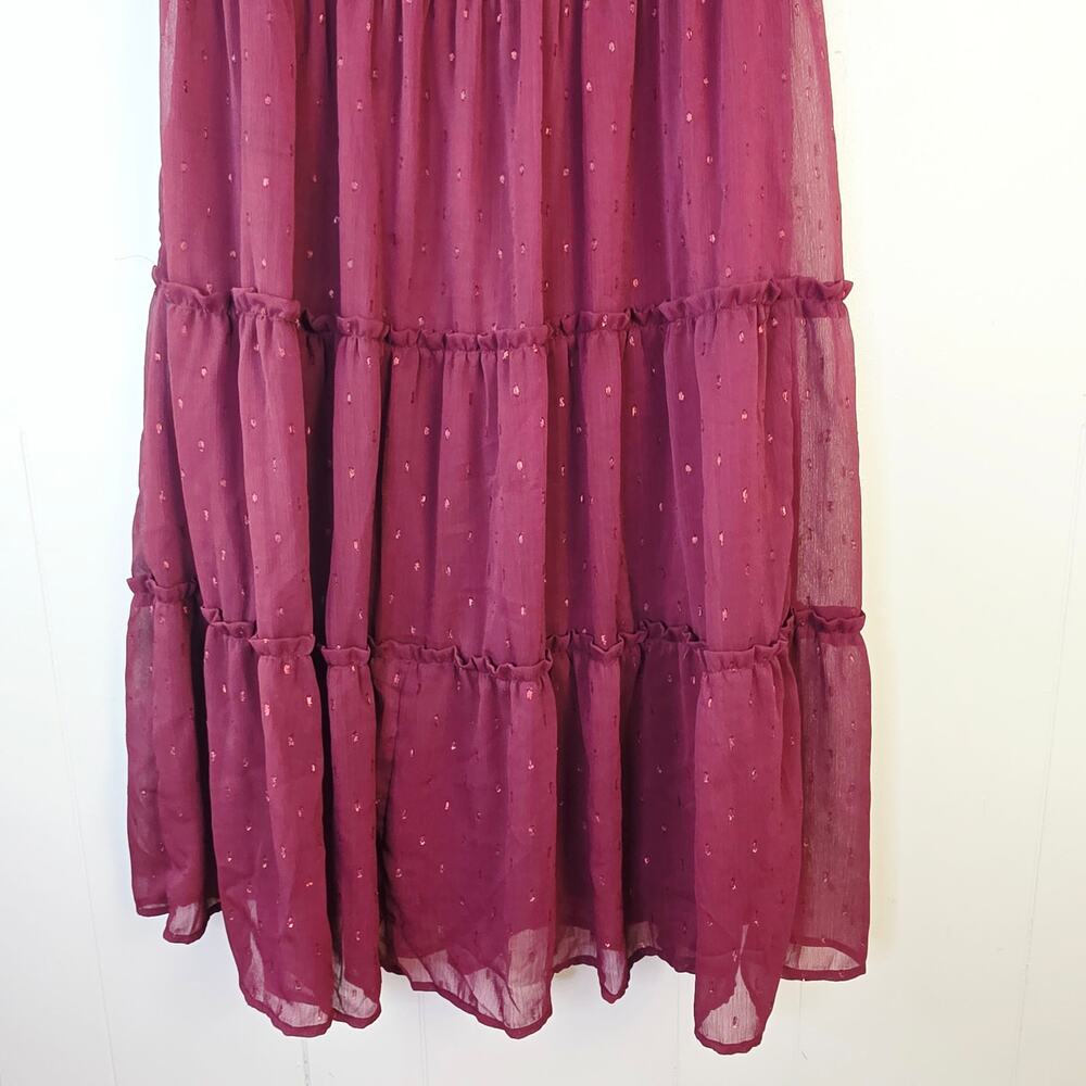 Altar'd State Maxi Skirt XS Burgundy Tiered Boho Cottagecore Westerm Cowgirl - Picture 4 of 11